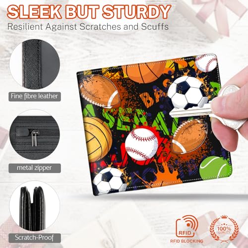 Image of Boys Wallet for Kids, Teen Boy Balls Wallets 9-12 8-10 8-12, Cool Novelty Leather Bifold Rfid Blocking Purse Coin Pocket Zipper Id Window for Children Men Male Youth Guys Birthday Gifts