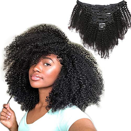 9A Grade Unprocessed Real Remy Afro Coily Clip In Human Hair Extensions 4B 4C Afro Kinky Curly Clip ins For African Americans Black Women 120 Grams 8 Pieces 16 Inch