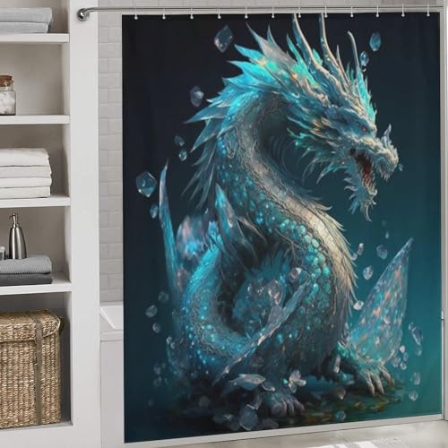 Rideau de douche dragon 183x183 cm en polyester lavable pour baignoire