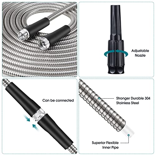 Loohuu Garden Hose Metal - 50Ft Lightweight Stainless Steel Water Hose With 10 Function Nozzle - Flexible, No Kink, Puncture Proof,Large Diameter Hose For Yard, Outdoors #TOP4