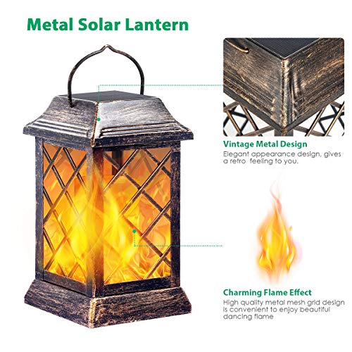 Tomcare Solar Lights Outdoor Flickering Flame Metal Solar Lantern Outdoor Hanging Decorative Lanterns Heavy Duty Waterproof Umbrella Decorations Lighting For Patio Garden Deck Yard, 2 Pack (Bronze) #TOP1