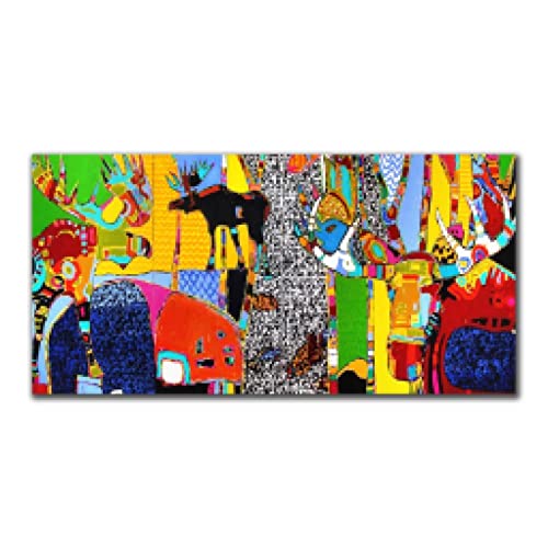 Peinture animaux scandinave abstrait coloré sur toile haut de gamme 90x180