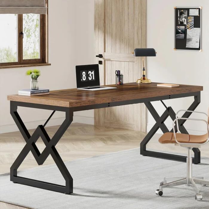Image of Klaxon Wood & Metal Frame Study & Computer Table, Office Table for Home | Workstation Table Desk for Home Office Tera