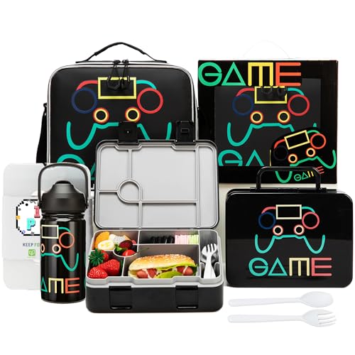 Oruiji Bento Box for Kids Lunch Box with 6 Compartments,Stainless Steel Water Bottle,Ice Pack,Birthday Gifts for Ages 3-12 Back to School Toddler Girls Boys