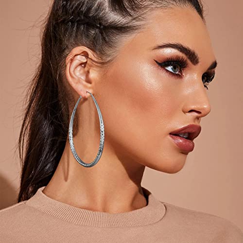 Pretole 925 Sterling Silver Hoop Earrings Large Silver Diamond Cut Hoop Earrings Oval Big Hoops Earrings For Women Lightweight Hypoallergenic Extra Large Silver Hoops Earrings For Women 75Mm #TOP1