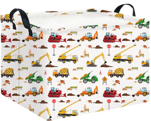 Image of CLOCOR Rectangular Storage Basket Empty,Gift Basket,Waterproof Storage Bin with Handles,Room Decor(Excavator)