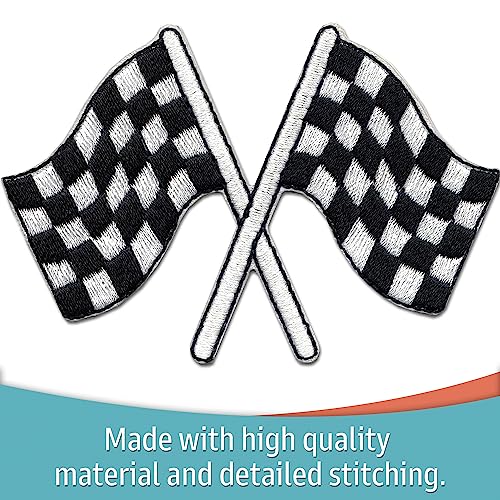Checkered Racing Flag Patches (2-Pack) Classic Black & White Auto Racing Finish Line Flag Iron On Patches #TOP2