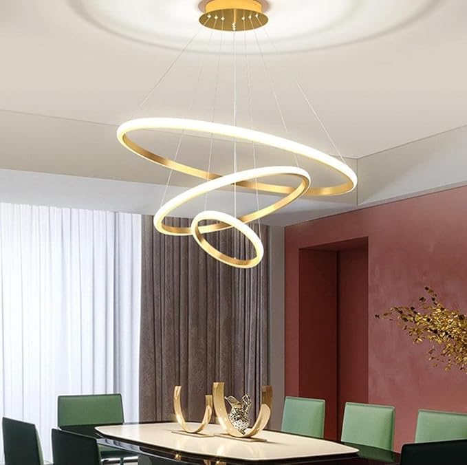LEGEEN 3 Ring Led Chandelier Juhumar Hanging Pendant Ceiling Light Lamp for- Kitchen, Hall, Lobby, Restaurant, Bar, Living Room, Bedroom, Hotel, Office, Indoor Decor Chandelier Lights (Golden) 2