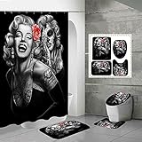 Sexy Marilyn Monroe Sugar Skull Shower Curtain,4pcs Marilyn Monroe Tattoo Shower Curtain Set With...