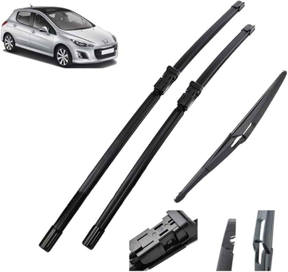 XYUASDGB Premium Exact Fit Windscreen Wiper Blades for Peugeot 308 T7 Hatchback 2007 2008-2013 30 in + 26 in + 12 in Durable Natural Rubber Easy Fit for a Quiet and Streak Free Wipe