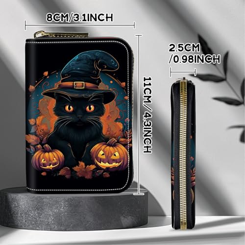 Image of Cute Credit Card Holder with Zipper, Black Cat Halloween RFID-Blocking Card Case Small Wallet for Women Men, Multi-slot Card Organizer Case Travel Accordion Wallet