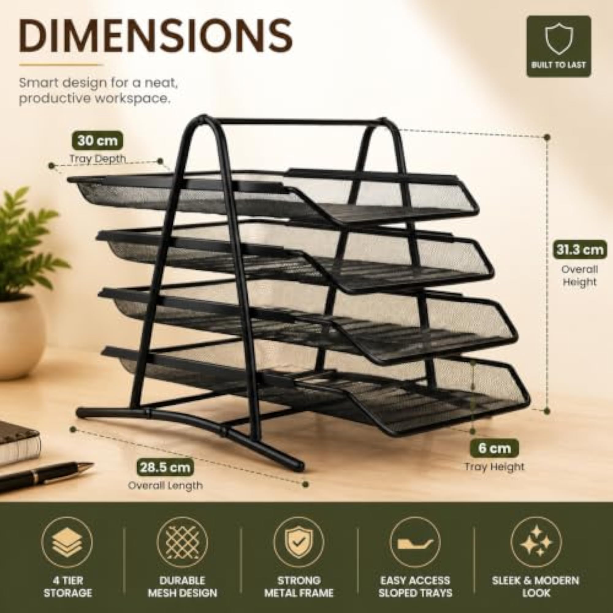 Metal Mesh 4 Tier Document Rack for A4 Files