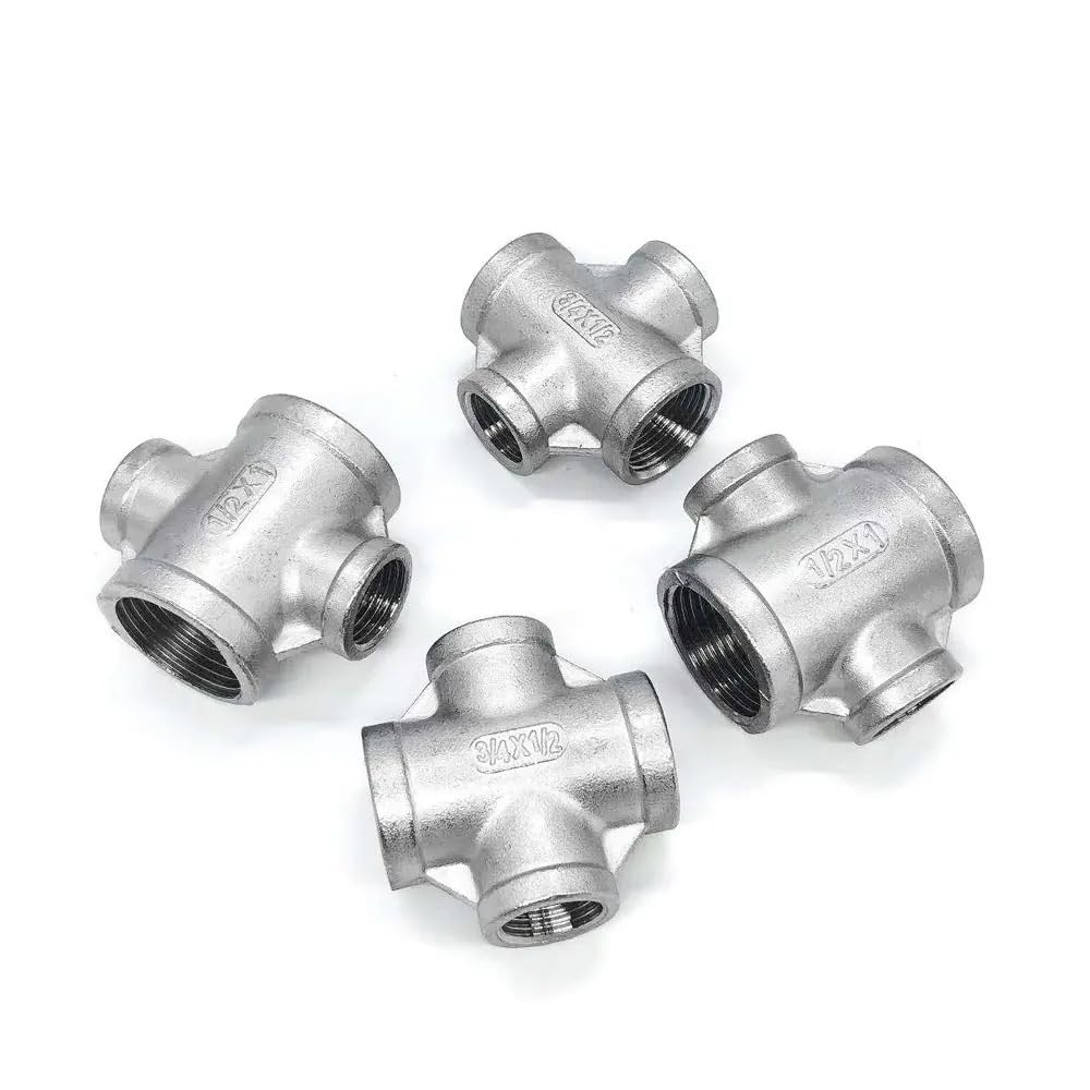 1/2" 3/4" 1" 1-1/4" 1-1/2" 2" Female Reducer Cross 4 Ways 304 Stainless Steel Pipe Fitting Connector Water Gas Oil(1-1l2 To 1l2 Inch)