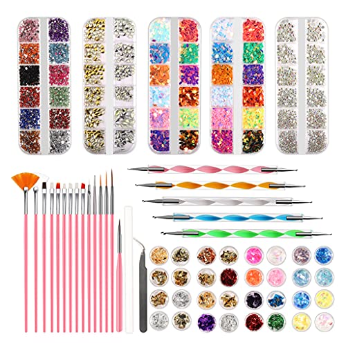 DROHOO Nail Art Tools Dekorationsset Pailletten Folienflocken mit Pinzette Farbstift Pinsel