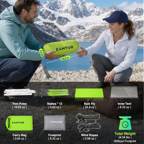 CANTUO 4 Season 2/3 Person Tent 20D Nylon Ultralight 4.34 lbs with Footprint4000mm Waterproof & Windproof Backpacking Tent Two Person Tent - image 9
