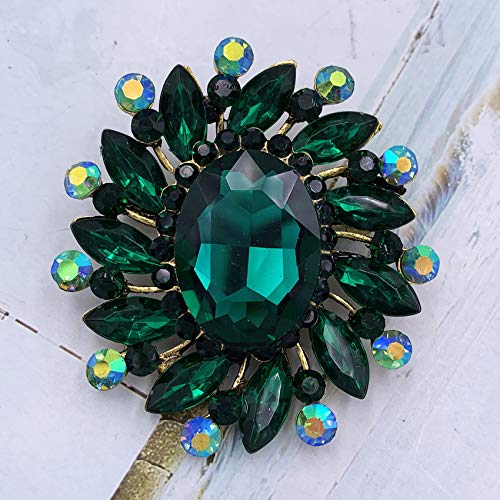 Image of SELOVO Flower Rhinestone Statement Brooch Pin Broach Antique Gold Tone