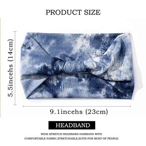 Olbye Wide Headbands Knotted Headband Tie Dye Non Slip Elastic Hairbands Turban Workout Head Wraps Yoga Sports Sweatbands Boho Fashion Hair Accessories for Women 6Pcs (Boho)