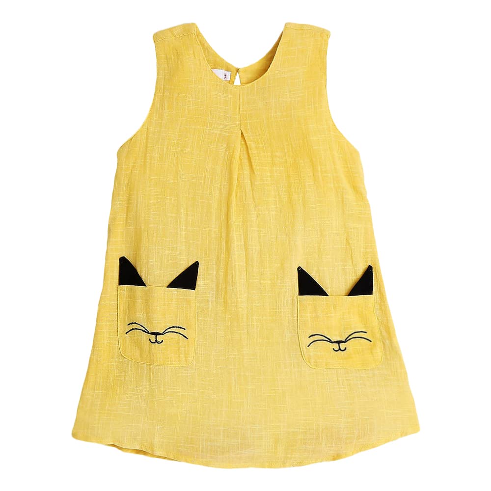 Hopscotch Girls Knee Length Cotton Casual Dresses in Yellow Color Hopscotch Girls Knee Length Cotton Casual Dresses in Yellow Color