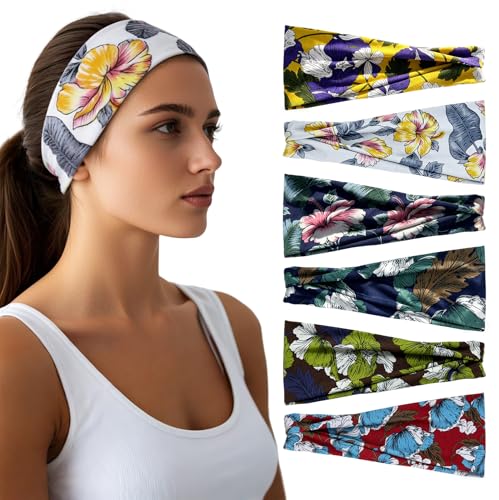 Image of Headbands for Women - 6 Pack Wide Elastic Hair Bands | Stretchy Sweatbands Hair Bands | Soft Sports Thin Head Bands | Non-Slip Accessories Bands for Fashion, Washing Face, Workouts, Yoga, Daily Use