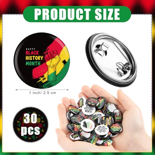 Riceshoot 120 Pcs Black History Month Buttons Pins Bulk 1 Inch Buttons Badge Gifts for Black History Decorations Party Favors, 30 Designs2
