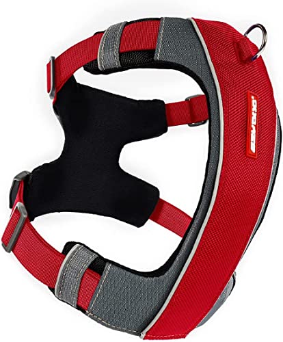 EzyDog No-Pull Hundegeschirr für Mittelgroße und Große Hunde, X- Link Anti Zug Geschirr Hund Verstellbar, Reflektierendes, Größenverstellbar, Brustgeschirr Gepolstert (M, Rot)