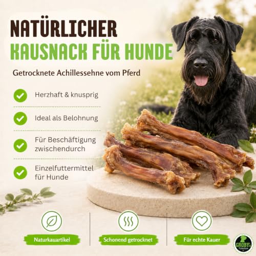 Grobys Futterkiste Pferdesehnen für Hunde 250 g - geschnittene Achillessehne vom Pferd - Fester Naturkauartikel ohne Zusatzstoffe - fettarmer Hundesnack zur Beschäftigung