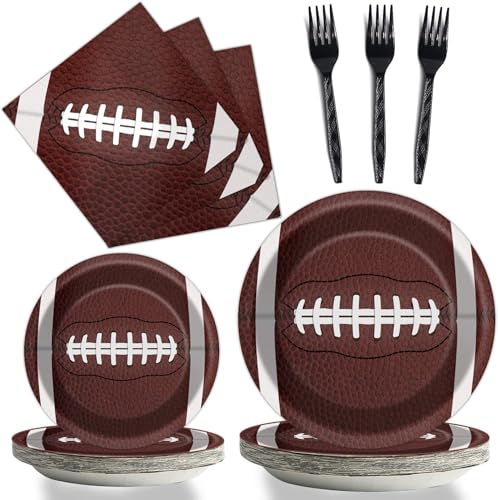 Image of 96 Pcs Football Party Supplies Bundle Paper Plates Napkins Football Sports Party Birthday Decorations Favors For Serves 24