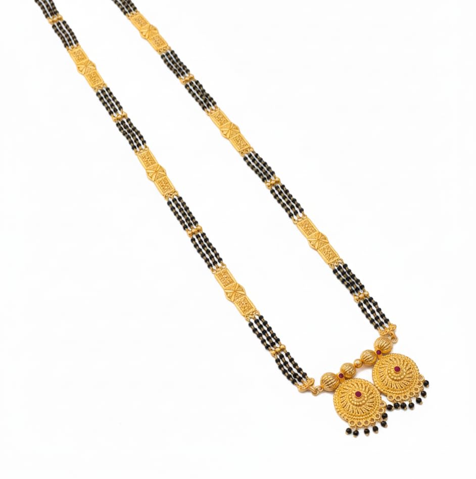 Gold Plated 30 Inch Long Black Bead Lamba Vala Maharashtrian 2 Vati Designe Heavy Chain Mani Mangalsutra-image-16