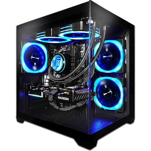 Image of SAAV Prebuilt Gaming PC Desktop Computer Tower Intel Core i7-12700KF Radeon RX 9060 XT 8GB GDDR6 32GB DDR4 1TB NVMe SSD WiFi 6 Bluetooth Windows 11 Black Liquid Cooler RGB PC Gaming