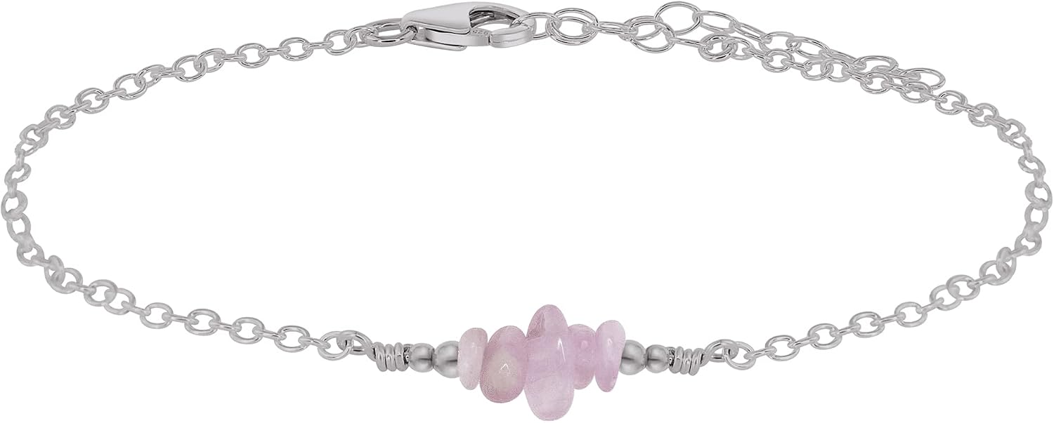 Luna Tide Kunzite Chip Bead Bar Anklet in Stainless Steel