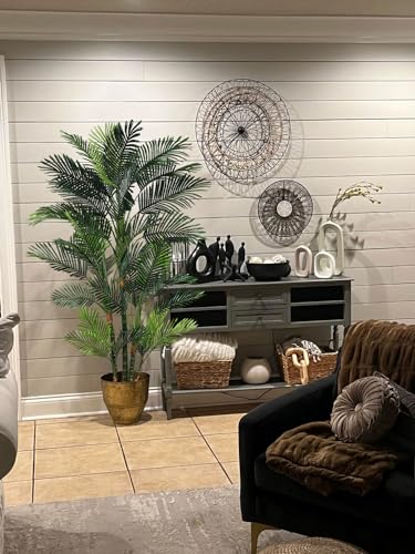 Image of Aveyas 6ft Artificial Golden Cane Palm Tree for Home Decor, 6 Feet Big Faux Plant Fake Silk Tropical Kentia Areca Trees with Pot for Indoor Outdoor Interior House Living Room (6 ft Tall)