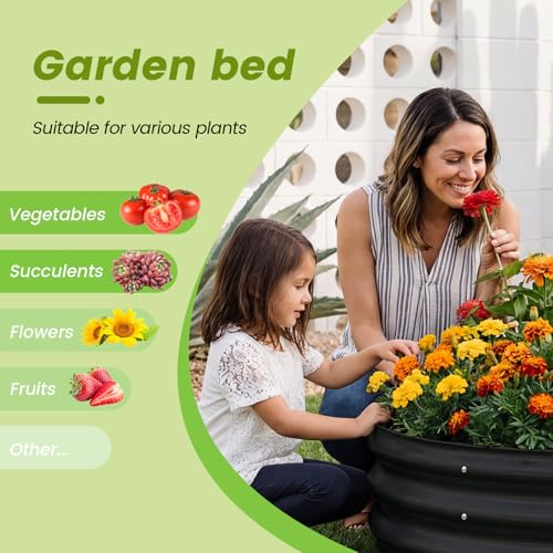 Image of AHEONLAR 3PCS 2x2x2FT Galvanized Raised Garden Bed Kit Round Metal Flower Box Large Planter Raised Beds Outdoor Garden for Planting,Fruit,Herb Black
