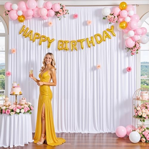 10x10 White Backdrop Curtain for Parties Wedding Wrinkle Free White Photo Curtains Backdrop Drapes Fabric Decoration for Baby Shower 5ft x 10ft,2 Panels