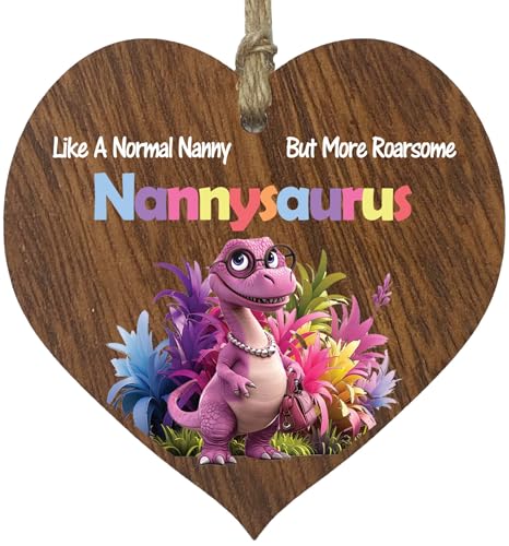 Nan Gifts - Roarsome Nansaurus Wooden Heart Plaque - Happy Birthday Gifts for Nan from Grandson Granddaughter, Dinosaur Mother's Day Presents, Dark Wood Sign Keepsake