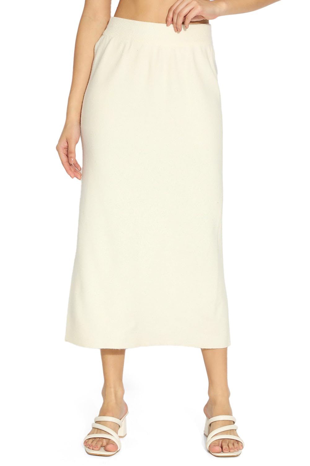 showoffff Women's Off White Straight Midi Skirt-CHN-560_OffWhite-picture-11