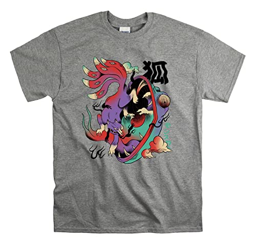 T-shirt psychédélique renard et grenouille unisexe gris XXL pour look streetwear original