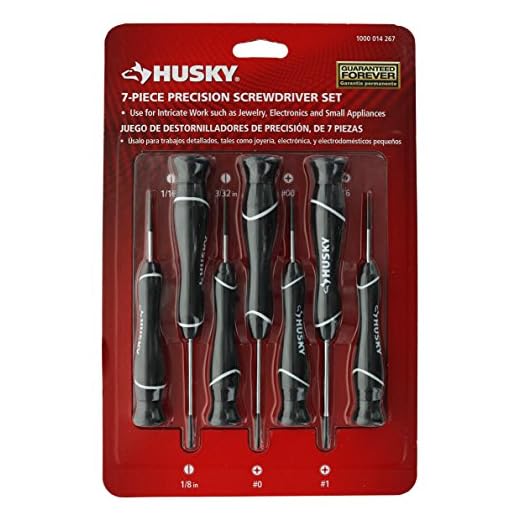 Husky 67123H 7-Piece Precision Screwdriving Set for Jewelry and Electronics w/ Swiveling End Cap and Ergonomic Composite Handles