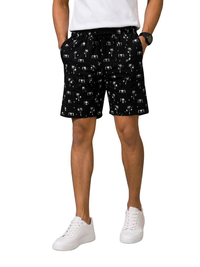 L N Creation Men Black Printed Cotton Shorts | Elastic Waistband with Drawstring | Comfortable Casual & Loungewear Shorts-picture-53