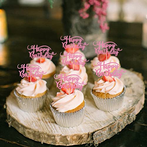 Rsstarxi 24 Pack Happy Birthday Cupcake Toppers Pink Glitter Birthday Cupcake Food Picks For Celebrating Happy Birthday Party Cake Decorations Supplies #TOP2