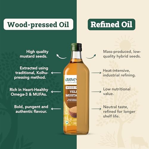 Image of Anveshan Wood Pressed Yellow Mustard Oil-1 Litre | Plastic Bottle | Kolhu /Kacchi Ghani /Chekku | Natural | Chemical-Free | Cold Pressed Yellow Mustard Oil For Cooking (Pack of 2)
