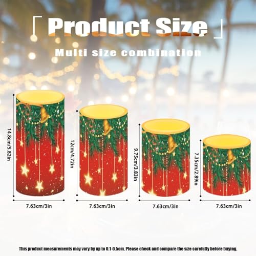 Image of Set of 4 Flameless LED Candles with Battery Powered Pillar Candles Tealights with Remote Timer Color Changing Christmas Bulb Lights Red