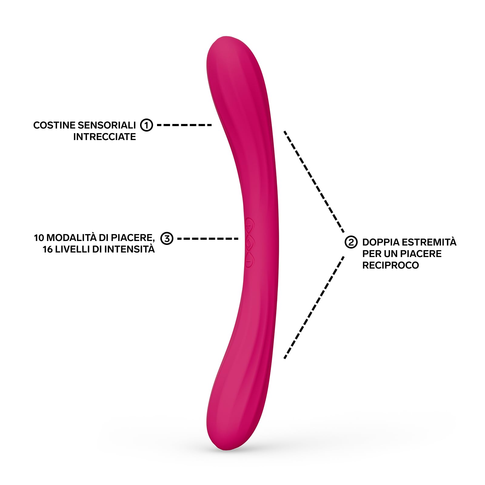 LELO BOOMERANG Vibratore a Doppia Estremità per Coppie con App Bluetooth e 10 Modalità di Piacere, Vibratore Doppia Penetrazione, Cerise