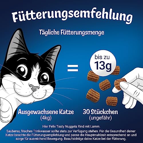 Felix Tasty Nuggets Katzensnack, mit Huhn und Ente, 6er Pack (6 x 180g)