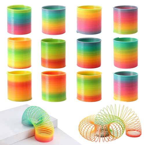 JOHOUSE Rainbow Magic Spring Party Favors for Kids, 12 PCS Colorful Plastic Spring Toy, Treasure Box Toys for Classroom, Fun Goodie Bags Stuffers for Kids Birthday
