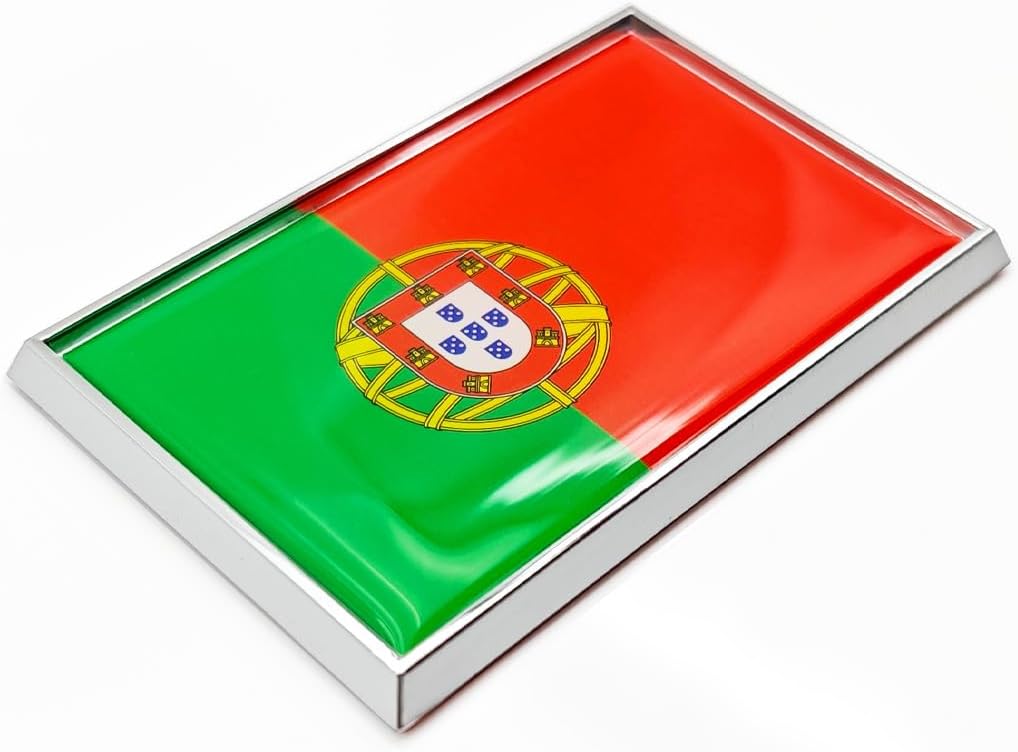 Portugal Flag Sticker Emblem Portuguese Decal Car Chrome Flags, 2 Pack, 3 x 2 inches