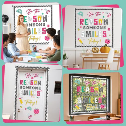 Be The Reason Someone Smiles Today Bulletin Board Set Back to School Classroom Decorations Positive Bulletin Board Composition Paper Cutouts for Kindergarten Preschool Chalkboard Wall Door Decor - Image 7