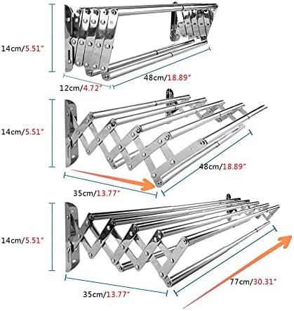 Stainless Steel Wall-Mounted Accordion Drying Rack, Expandable 7 Bar Collapsible Clothes Air Dryer, Retractable Design（Drying Rack,48-77cm）