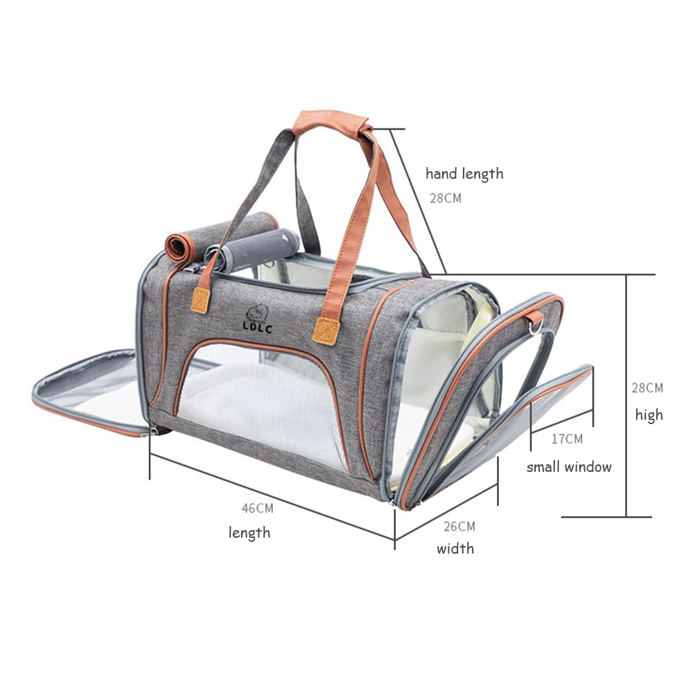 Transportin Gato Perro Pequeño, Bolsa Transporte Mascotas Transportin Gato Plegable Transpirable Duradera Bolsa de Transporte para Cachorros y Gatitos, Viaje, Paseo (46x26x28cm,Marrón Claro)