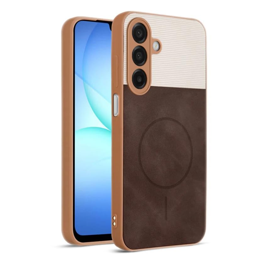 Image of Bintage CASE Mac Safe Design Hard Light Weight Back Case | Soft Border Camera Protect | Dual PU Leather Finish Back Cover Compatible for Samsung Galaxy A26 5G - White & Cherry Brown