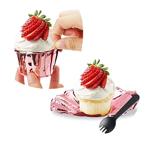 image for Cupcake Liners with Dome Lids 100Pack,Free-Air 3.5Oz Mini Foil Baking 